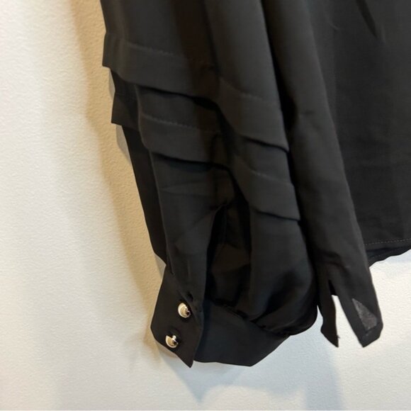 Laura #101300 Button Detail Long Sleeve Blouse Black - Picture 12 of 12